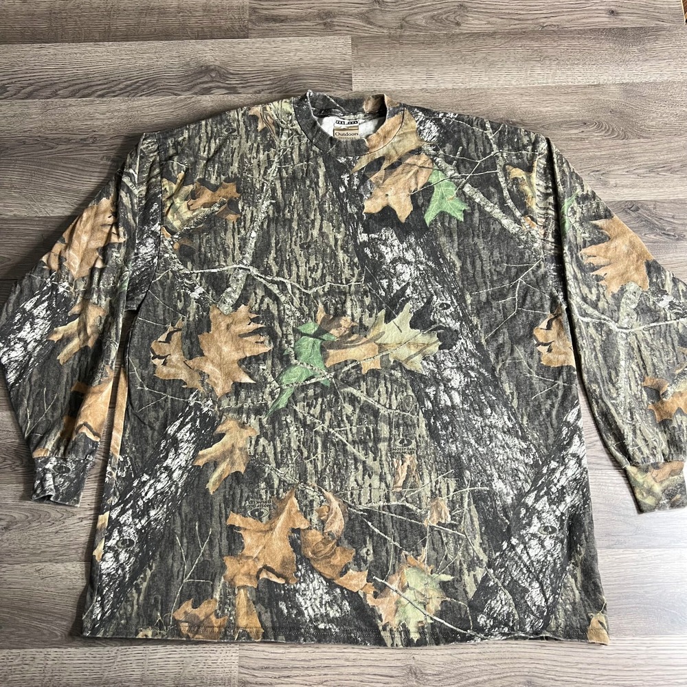 VTG Camo Shirt Mens 2XL Jerzees Outdoors Long‎ Sleeve Mossy Oak Break Up 1999s